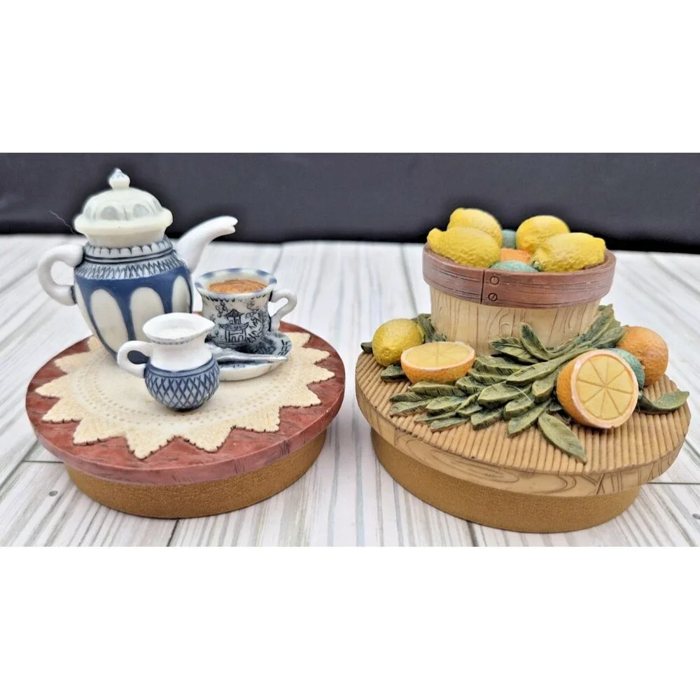 Lot of 2 Yankee Candle Jar Lids Covers Tea Set Tea Cup Lemon Basket Decorative